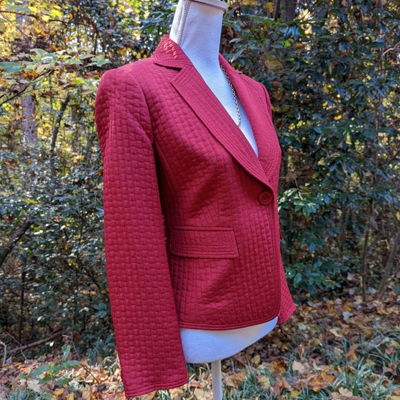 ELLEN TRACY Silk Wool Quilted Suit Jacket Blazer Red Size 8 - Picture 3 of 10